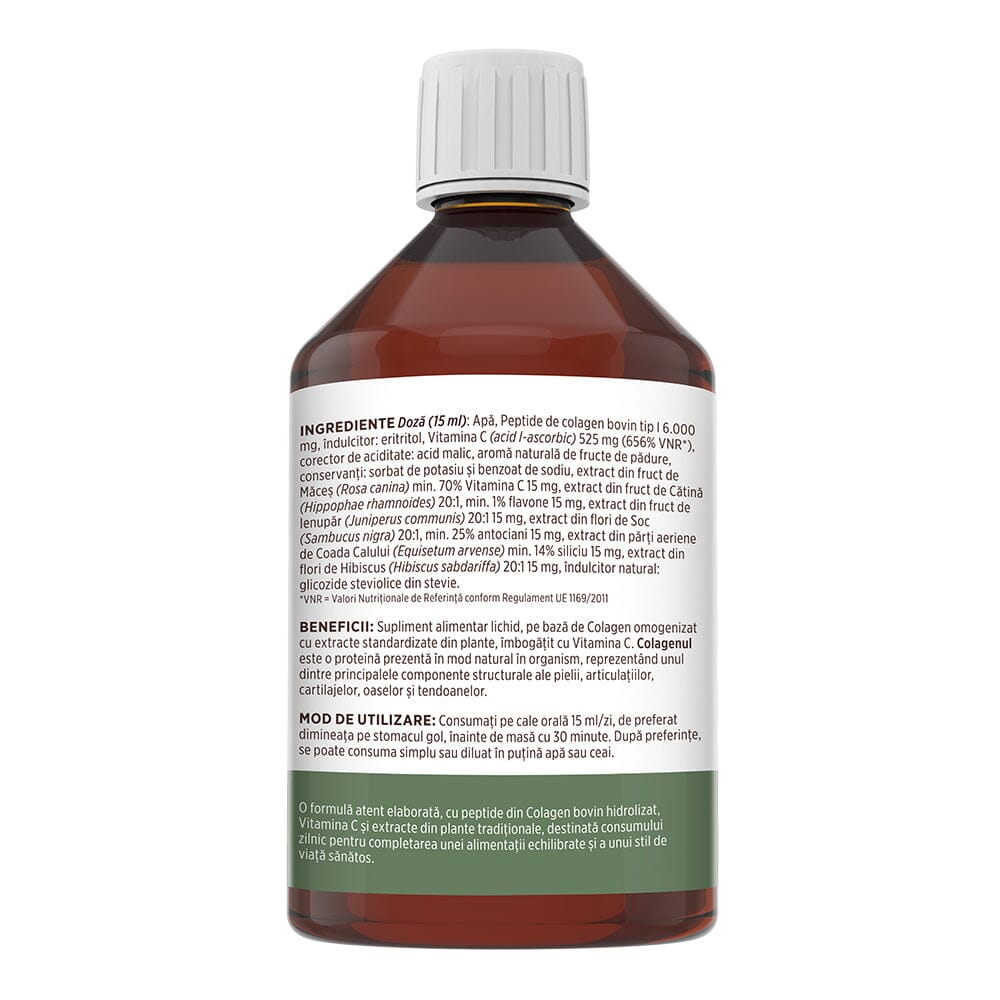 Colagenus - Colagen lichid hidrolizat. Flacon 500ml. Susține sănătatea articulațiilor, pielii, părului și unghiilor Supliment alimentar Faunus Plant 