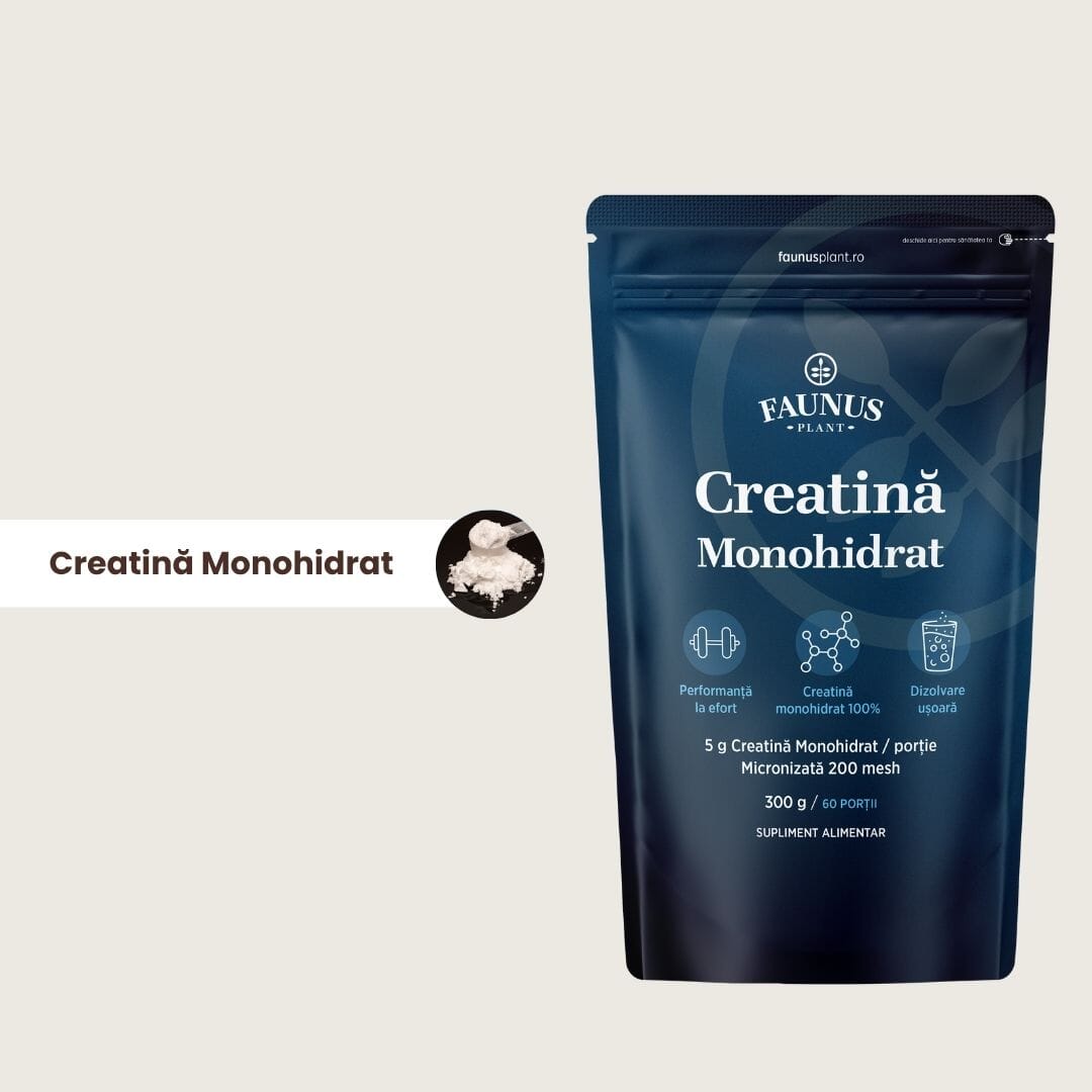 Creatină Monohidrat – Creatină pudră micronizată 200 mesh pentru performanță fizică și forță musculară. Pudră 300g Supliment alimentar Faunus Plant 