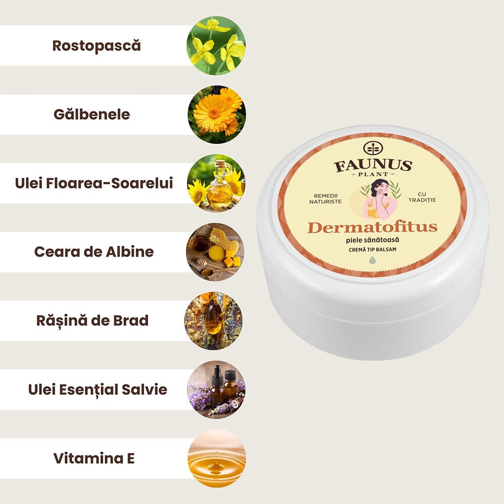 Dermatofitus - Cremă tip balsam 100ml. Extract din plante medicinale cu ceară de albine și rășină de brad pentru piele, cu efect cicatrizant Unguent Faunus Plant 