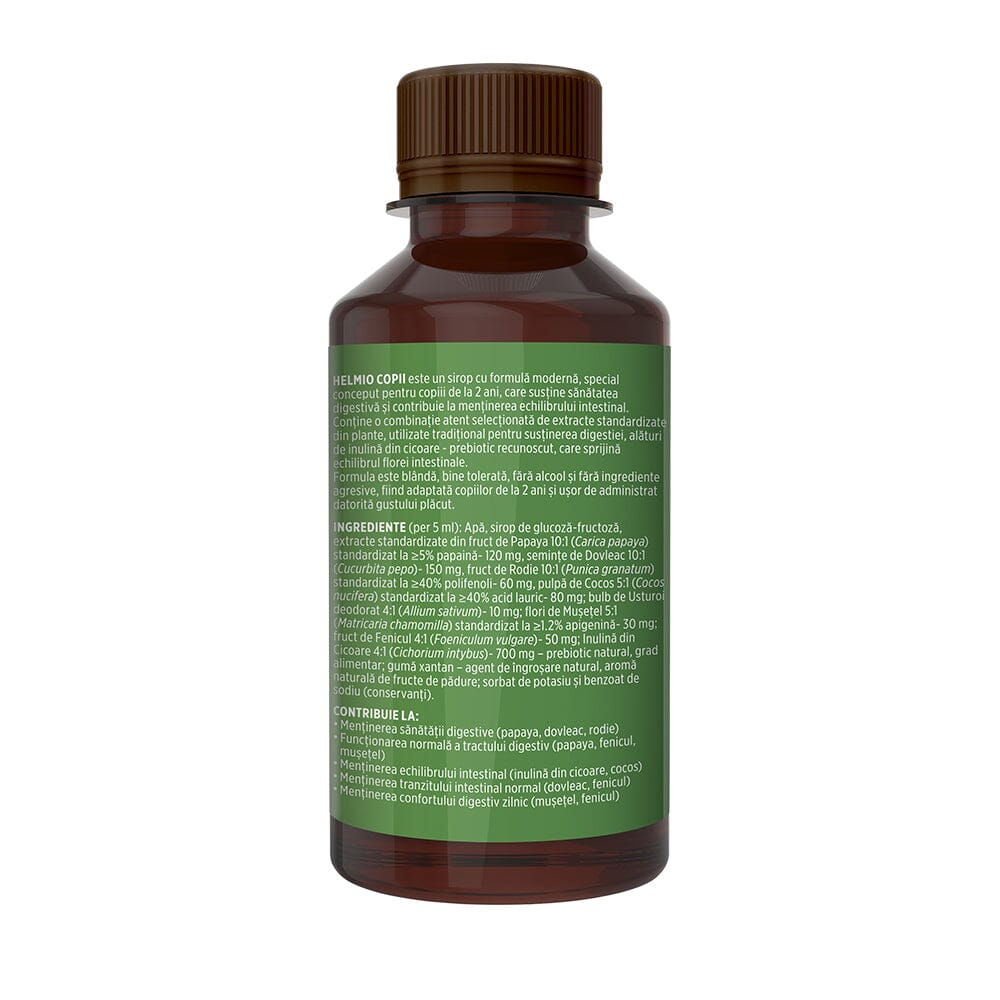 Helmio Copii – Sirop blând din plante medicinale și prebiotic pentru digestie și echilibru intestinal. Flacon 200 ml Sirop Faunus Plant 