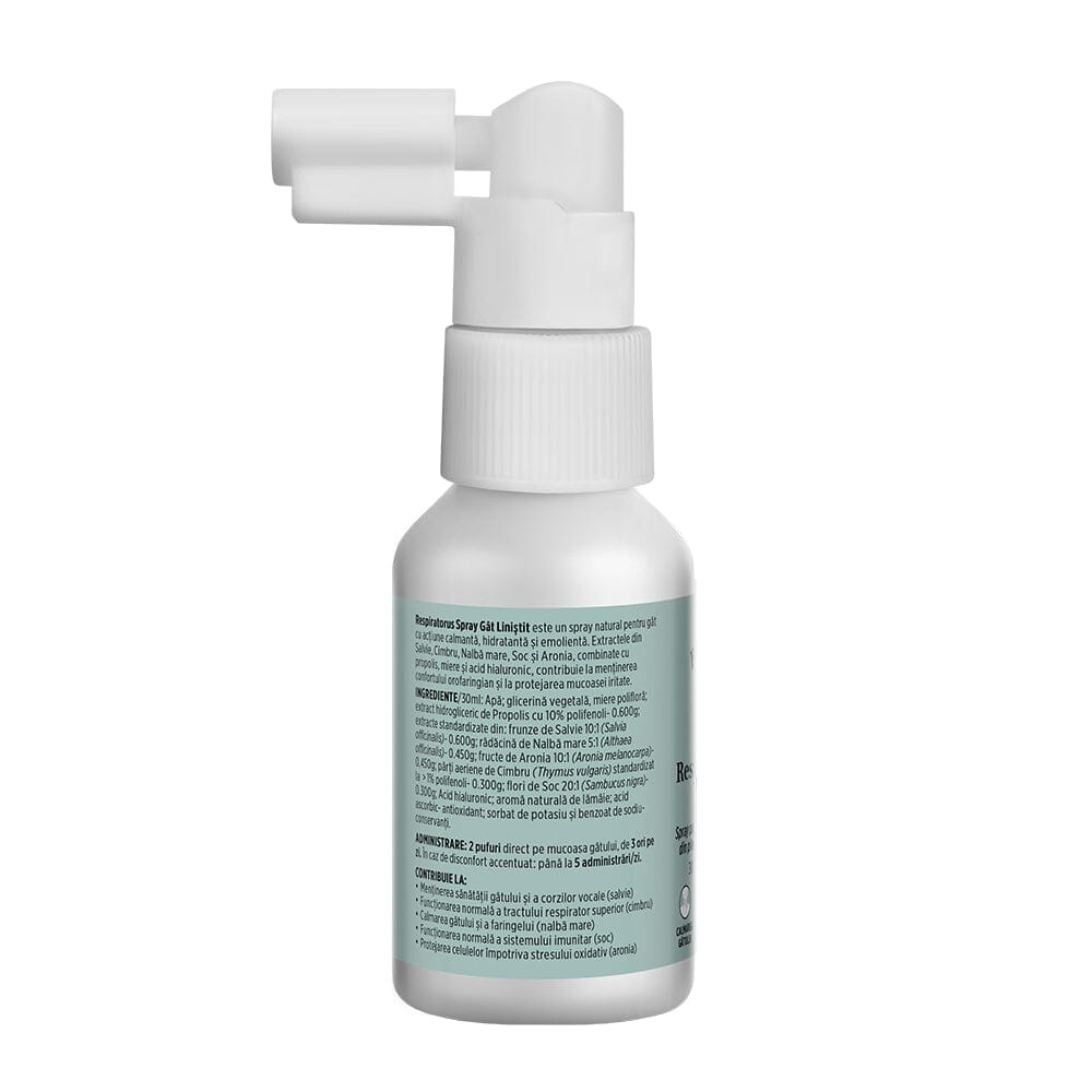 Respiratorus Gât Liniștit – Spray de gât pentru adulți cu propolis, miere și plante. Efect calmant și hidratant. Flacon 30 ml Sprayuri Faunus Plant 