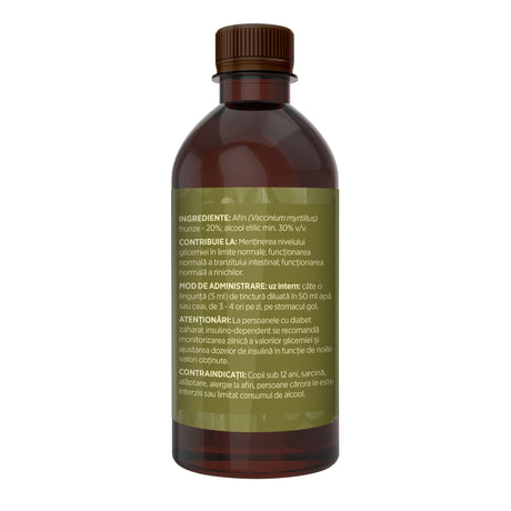Imagine din lateral stânga cu Tinctura Afin 500 ml de la Faunus Plant  cu detalii despre proprietăți, ingrediente, mod de administrare și contarindicații | Cantitate - 500ml