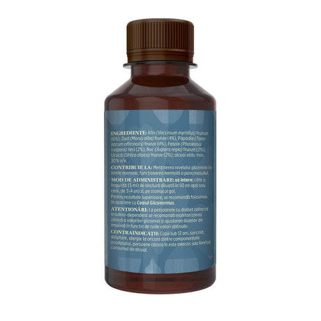 Imagine din lateral stânga cu flacon Tinctură Gliconormus 200 ml de la Faunus Plant cu detalii despre proprietăți, ingrediente, mod de administrare și contraindicații