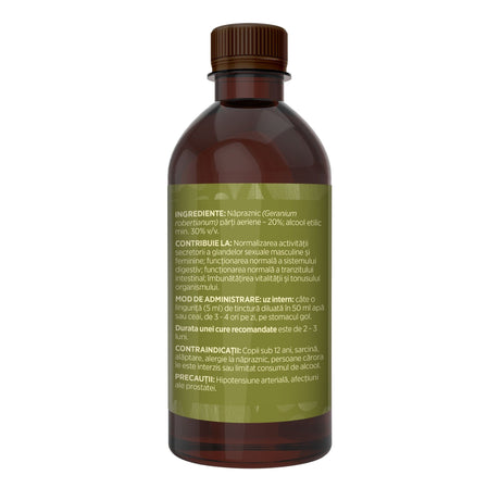Imagine din lateral stânga cu flacon Tinctură Năpraznic 500 ml de la Faunus Plant cu detalii despre proprietăți, ingrediente, mod de administrare și contraindicații | Cantitate - 500ml