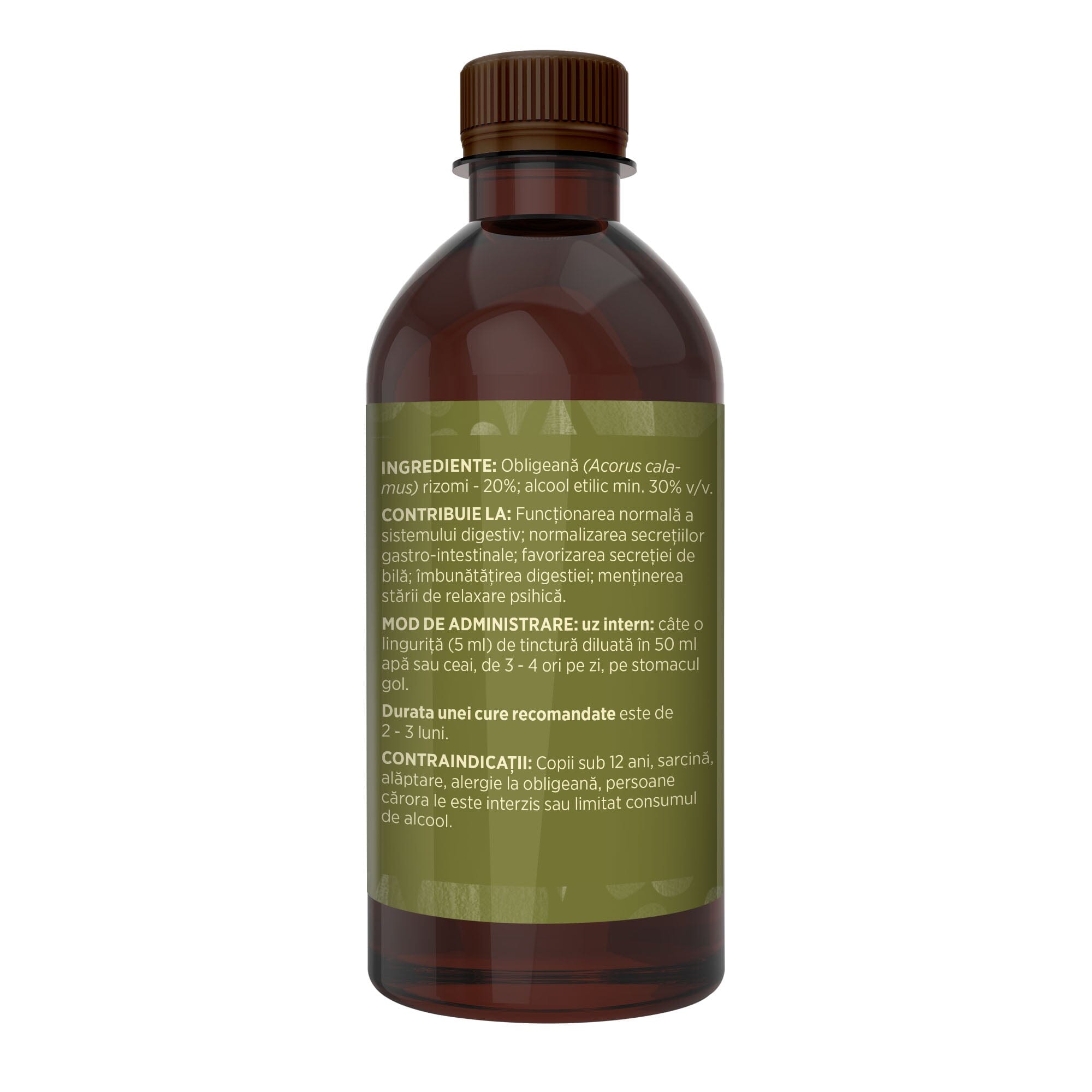 Imagine din lateral stânga cu flacon Tinctură Obligeană 500 ml de la Faunus Plant cu detalii despre proprietăți, ingrediente, mod de administrare și contraindicații | Cantitate - 500ml