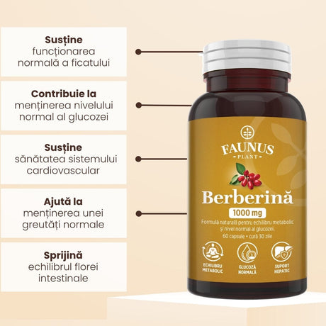 Pachet 2+1 Gratis Berberină 1000mg / 2 capsule. Echilibru metabolic, susținerea nivelului normal al glucozei, colesterolului și trigliceridelor Pachet Faunus Plant 