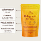 Colagenus Sun Glow – Colagen pudră pentru bronz uniform, piele radiantă și luminoasă. 10.000mg colagen, Vitamina C + E, zinc, cupru și acid hialuronic. Pudră 330g Supliment alimentar Faunus Plant 