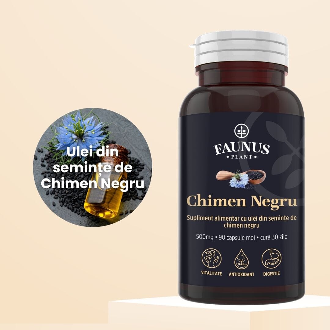 Ulei de Chimen Negru - Extract Standardizat 500 mg pentru imunitate, digestie și mobilitate. Flacon 90 capsule Supliment alimentar Faunus Plant 