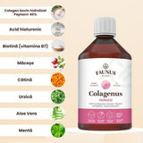 Colagenus Frumusețe - Colagen lichid hidrolizat cu acid hialuronic și biotină. Flacon 500ml. Susține sănătatea și frumusețea pielii, unghiilor și părului. Reduce ridurile și căderea părului. Întărește unghiile Supliment alimentar Faunus Plant 
