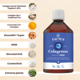 Colagenus Articulații Forte - Colagen lichid concentrat, 12.000mg colagen tip 1 și 40mg colagen tip 2. Flacon 500ml. Susține sănătatea articulațiilor, reducerea inflamațiilor și durerii reumatice, refacerea mușchilor și ligamentelor Supliment alimentar Faunus Plant 