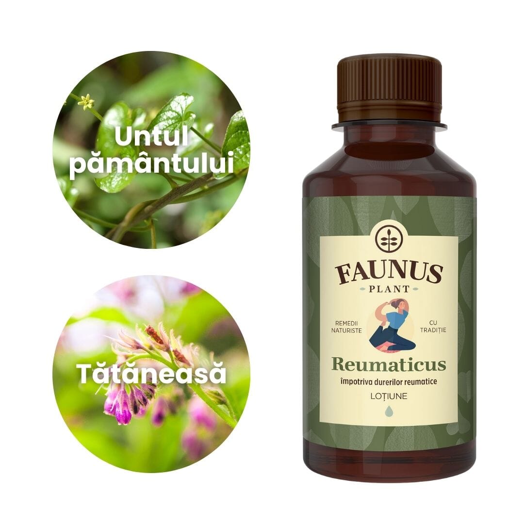 Reumaticus - Loțiune. Flacon 200ml. Extract din plante medicinale antiinflamatoare pentru dureri articulare Tinctura Compusa Faunus Plant 