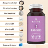 Folicalis – Formulă naturală pentru păr sănătos, puternic și strălucitor cu plante, vitamine și colagen. Flacon 60 capsule Supliment alimentar Faunus Plant 