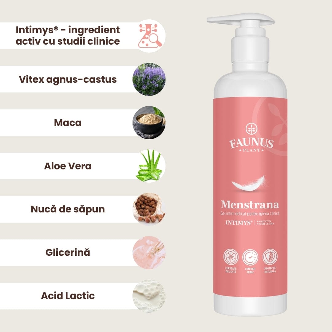 Menstrana Gel Intim 250 ml. Îngrijire delicată, hidratare și confort zilnic pentru zona intimă Gel Faunus Plant 