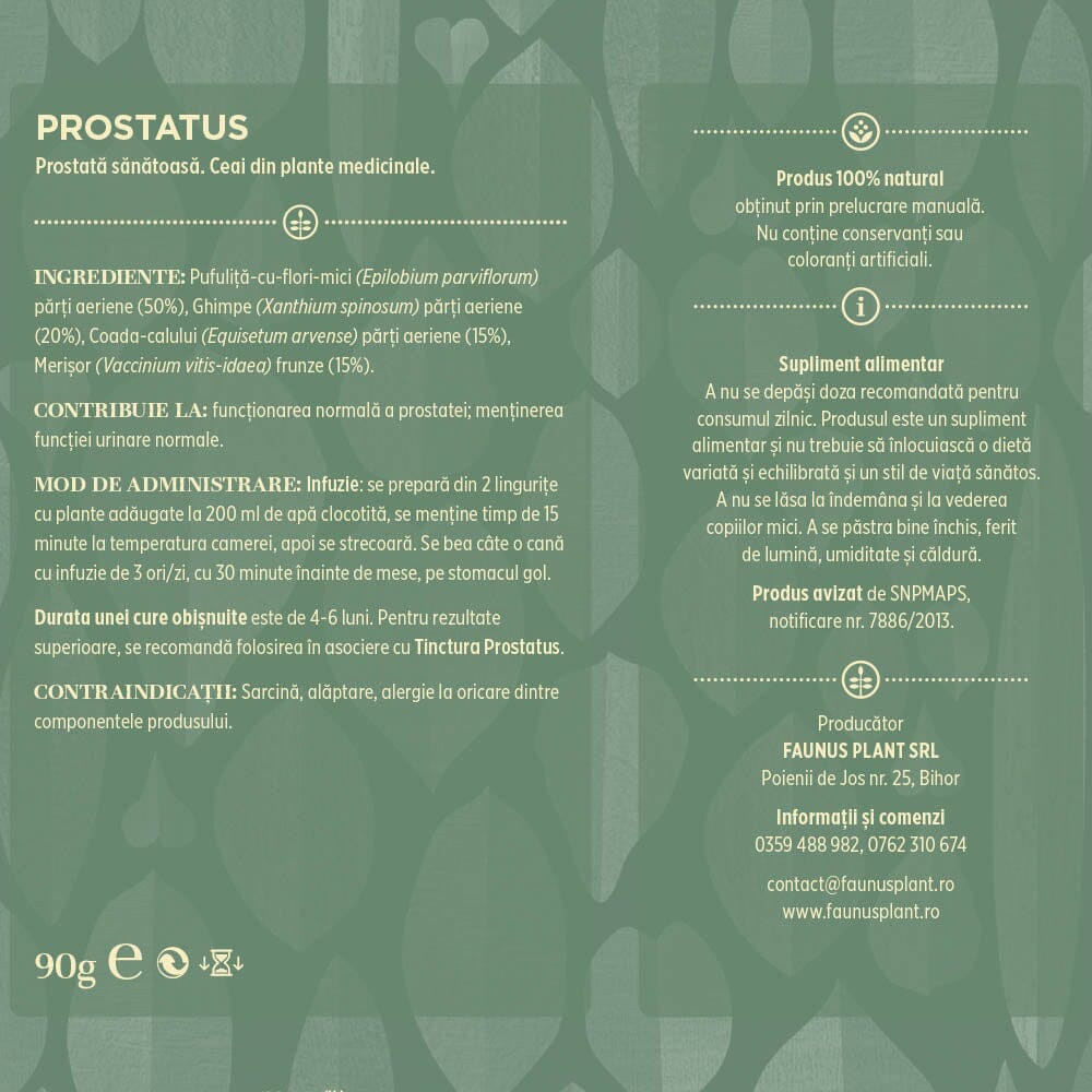 Prostatus - Ceai Prostată Sănătoasă 90g. Amestec plante medicinale pentru ameliorarea problemelor cu prostata Ceai Faunus Plant 