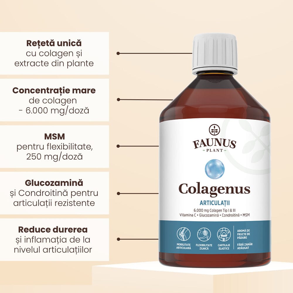 Colagenus Articulații - Colagen lichid. Flacon 500ml. Contribuie la sănătatea articulațiilor, mușchilor și ligamentelor Supliment alimentar Faunus Plant 