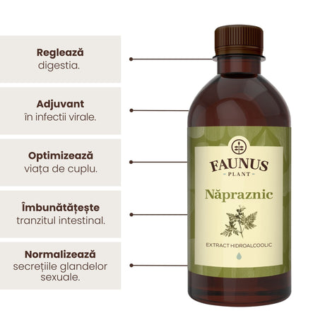 Beneficii principale Tinctură Năpraznic 500 ml de la Faunus Plant precum: reglarea digestiei, adjuvant în infecțiile vitale, menținerea sănătoasă a vieții intime, îmbunătățirea tranzitului intestinal și normalizarea secrețiilor glandelor. | Cantitate - 500ml