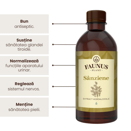 Beneficii principale Tinctura Sânziene 500 ml de la Faunus Plant precum proprietăți antiseptice, susține sănătatea glandei tiroide, normalizează funcția aparatului urinar, reglazează sistemul nervos și menține sănătatea pielii. | Cantitate - 500ml