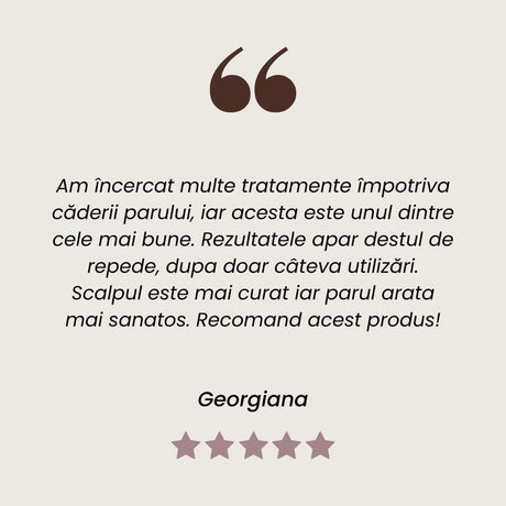 Testimonial al unui client mulțumit care a folosit Pachet Stimularea Creșterii Părului de la Faunus Plant.