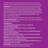 Etichetă desfășurată stânga pentru capsule Calmenor Noapte de la Faunus Plant, cu ingrediente, mod de administrare și beneficii.