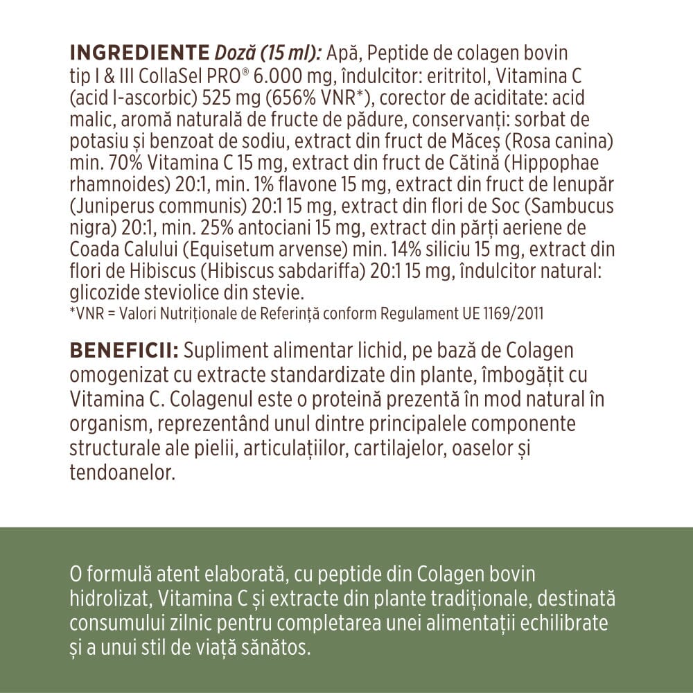 Colagenus - Colagen lichid hidrolizat. Flacon 250ml. Susține sănătatea articulațiilor, pielii, părului și unghiilor Supliment alimentar Faunus Plant 