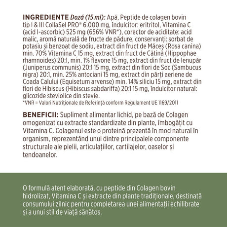 Colagenus - Colagen lichid hidrolizat. Flacon 250ml. Susține sănătatea articulațiilor, pielii, părului și unghiilor Supliment alimentar Faunus Plant 