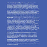 Etichetă desfășurată pentru Colagenus Articulații Forte capsule de la Faunus Plant având vizibilă descrierea produsului, lista de ingrediente și mod de administrare.