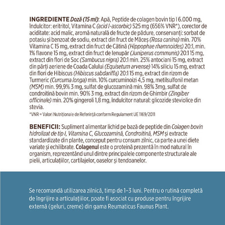 Colagenus Articulații - Colagen lichid. Flacon 500ml. Susține sănătatea articulațiilor, mușchilor și ligamentelor. Reduce durerile reumatice Supliment alimentar Faunus Plant 