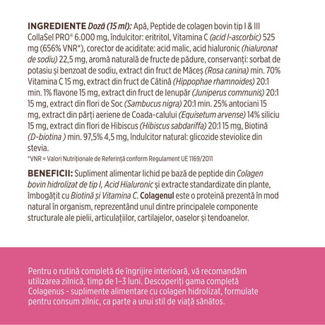 Colagenus Frumusețe - Colagen lichid hidrolizat cu acid hialuronic și biotină. Flacon 500ml. Susține sănătatea și frumusețea pielii, unghiilor și părului. Reduce ridurile și căderea părului. Întărește unghiile Supliment alimentar Faunus Plant 