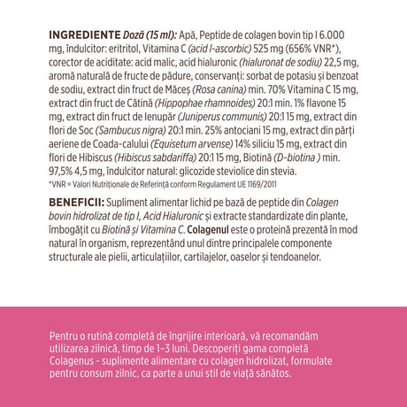 Colagenus Frumusețe - Colagen lichid hidrolizat cu acid hialuronic și biotină. Flacon 500ml. Susține sănătatea și frumusețea pielii, unghiilor și părului. Reduce ridurile și căderea părului. Întărește unghiile Supliment alimentar Faunus Plant 