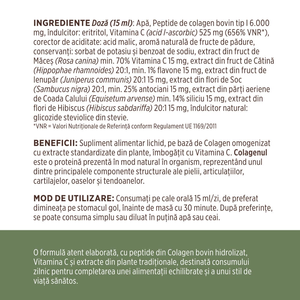 Colagenus - Colagen lichid hidrolizat. Flacon 500ml. Susține sănătatea articulațiilor, pielii, părului și unghiilor Supliment alimentar Faunus Plant 