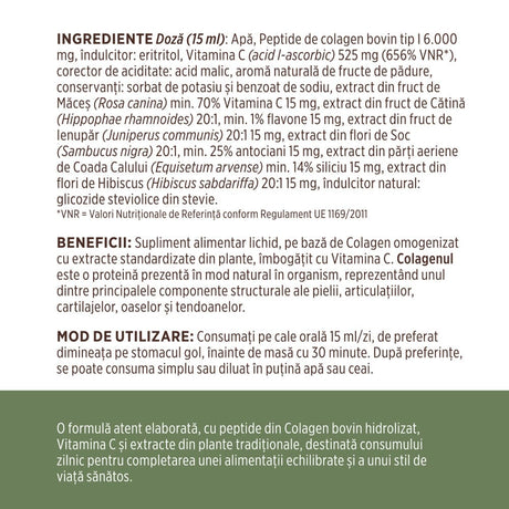 Colagenus - Colagen lichid hidrolizat. Flacon 500ml. Susține sănătatea articulațiilor, pielii, părului și unghiilor Supliment alimentar Faunus Plant 
