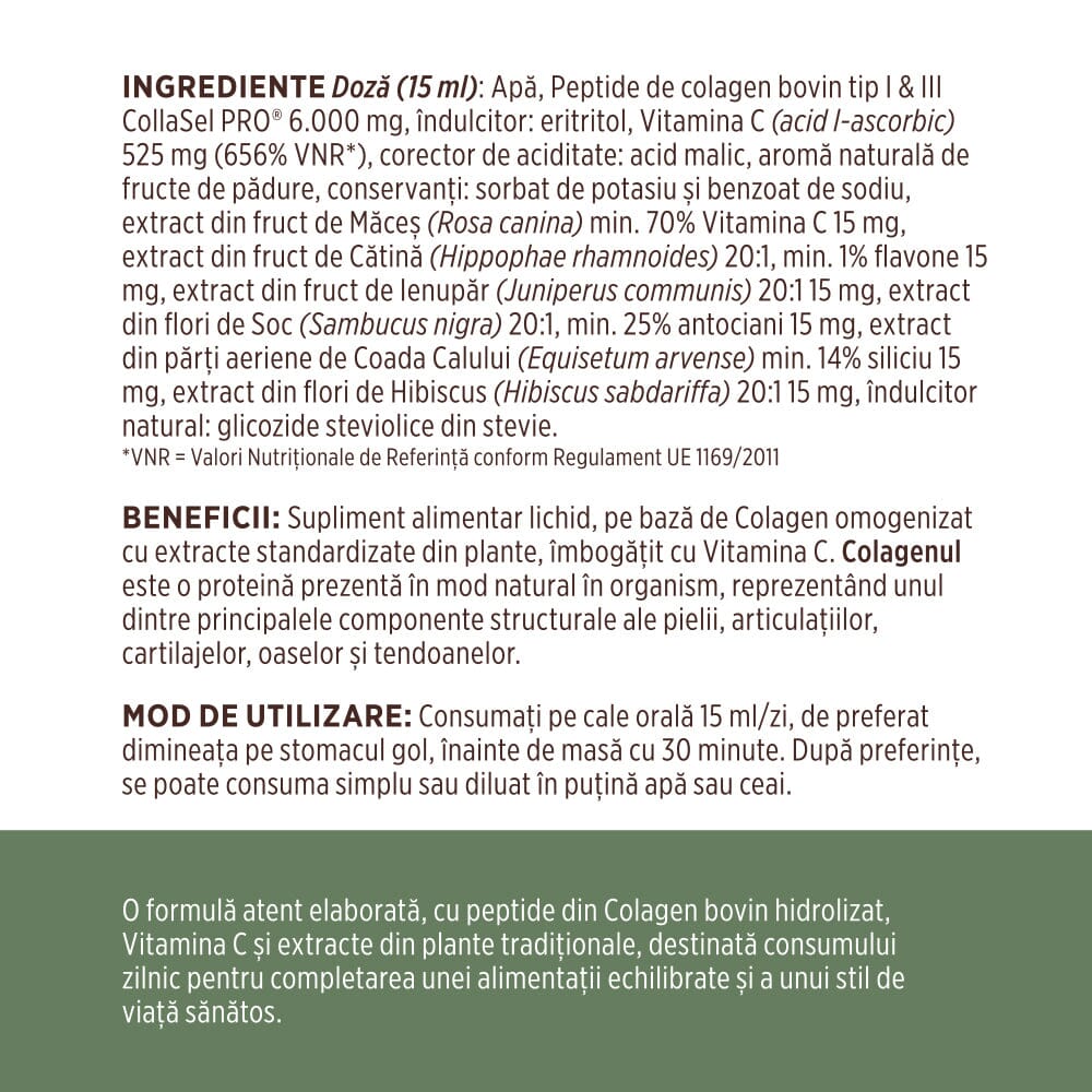 Colagenus - Colagen lichid hidrolizat. Flacon 500ml. Susține sănătatea articulațiilor, pielii, părului și unghiilor Supliment alimentar Faunus Plant 