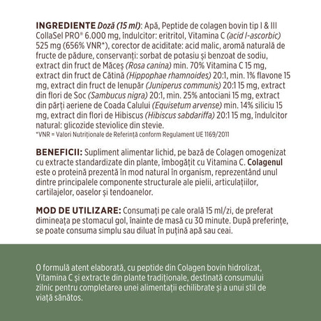 Colagenus - Colagen lichid hidrolizat. Flacon 500ml. Susține sănătatea articulațiilor, pielii, părului și unghiilor Supliment alimentar Faunus Plant 