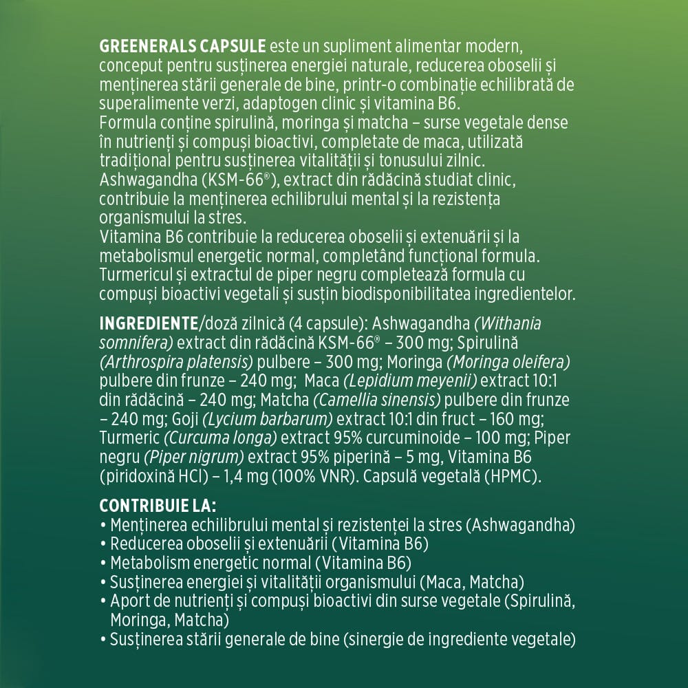 Greenerals Capsule – Antioxidanți și nutrienți din plante verzi pentru energie, vitalitate, liniște mentală și echilibru. Flacon 120 capsule Supliment alimentar Faunus Plant 