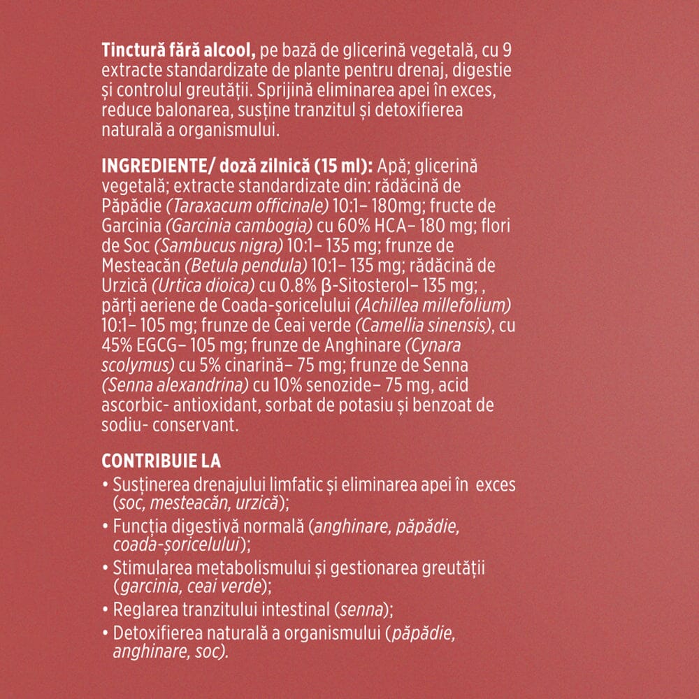 Siluetus - Tinctură fără alcool. Flacon 200ml. Formulǎ unică naturalǎ din 9 plante medicinale pentru reducerea greutății, arderea grăsimilor și detoxifiere Tinctura Compusa Faunus Plant 