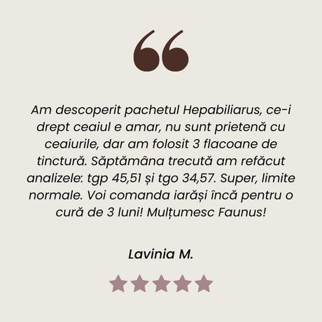 Testimonial al unui client mulțumit care a folosit Pachetul Ficat Sănătos de la Faunus Plant.