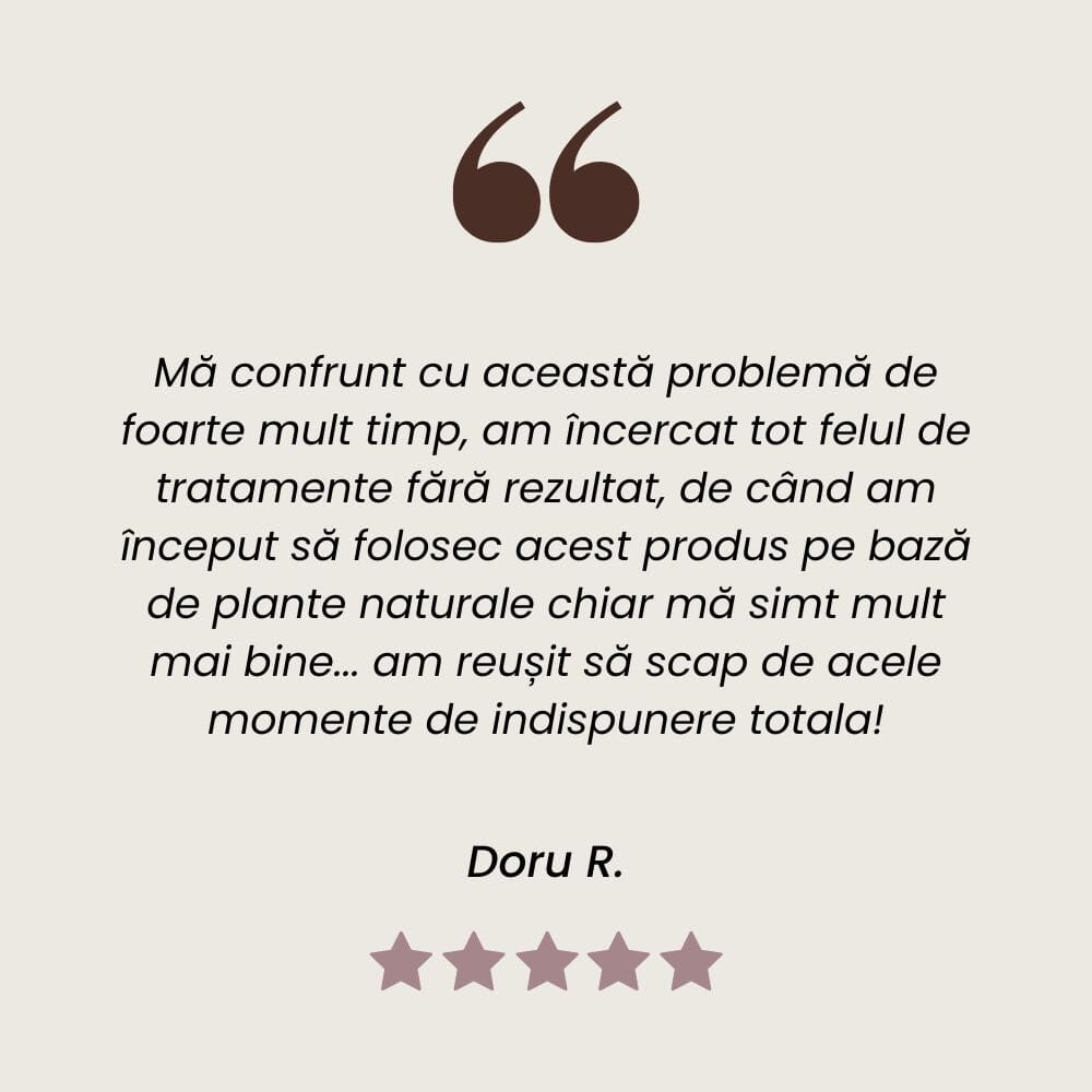 Testimonial al unui client mulțumit care a folosit Pachetul Hemoroizi și Fisuri Anale de la Faunus Plant.