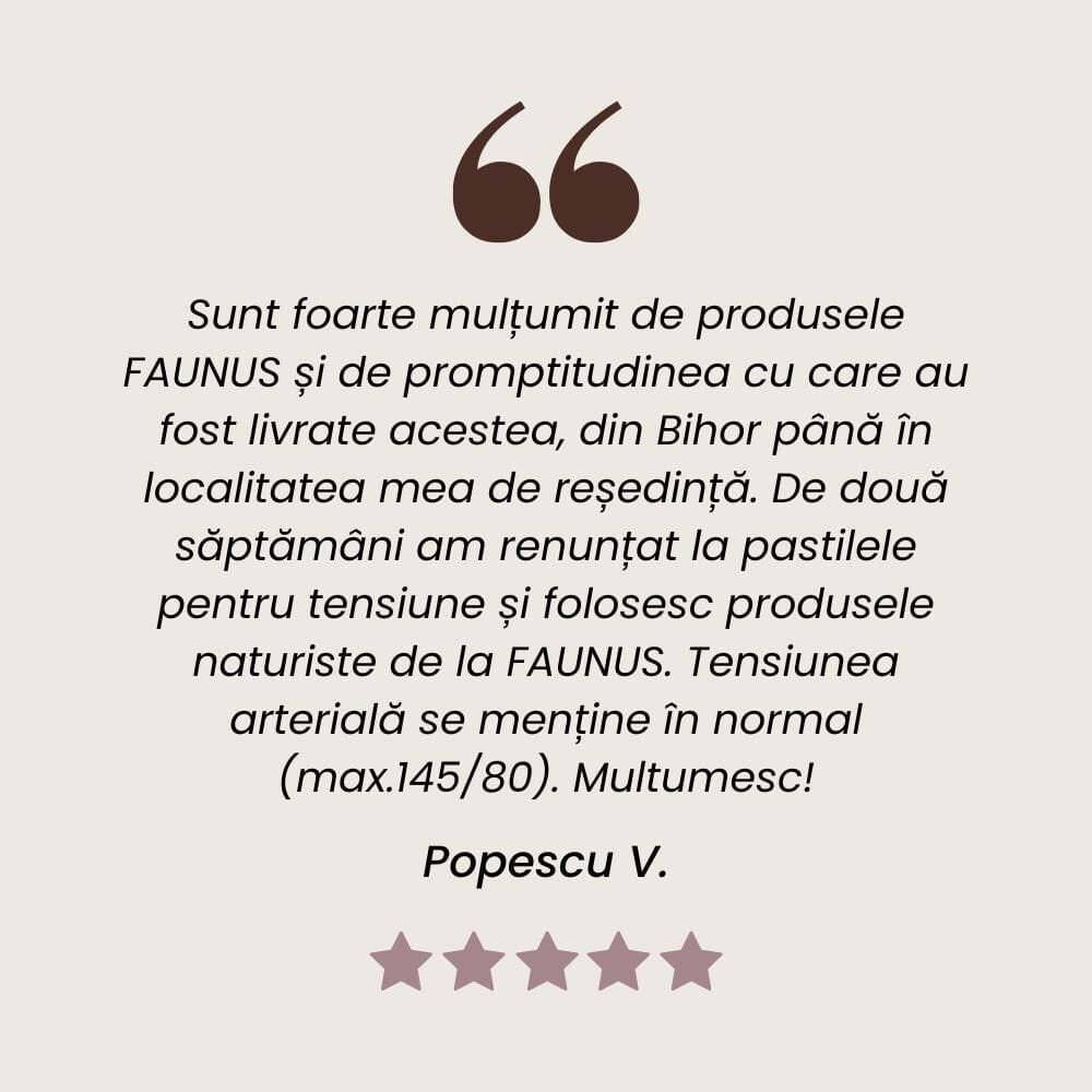 Testimonial al unui client mulțumit care a folosit Pachetul Normotensius de la Faunus Plant.