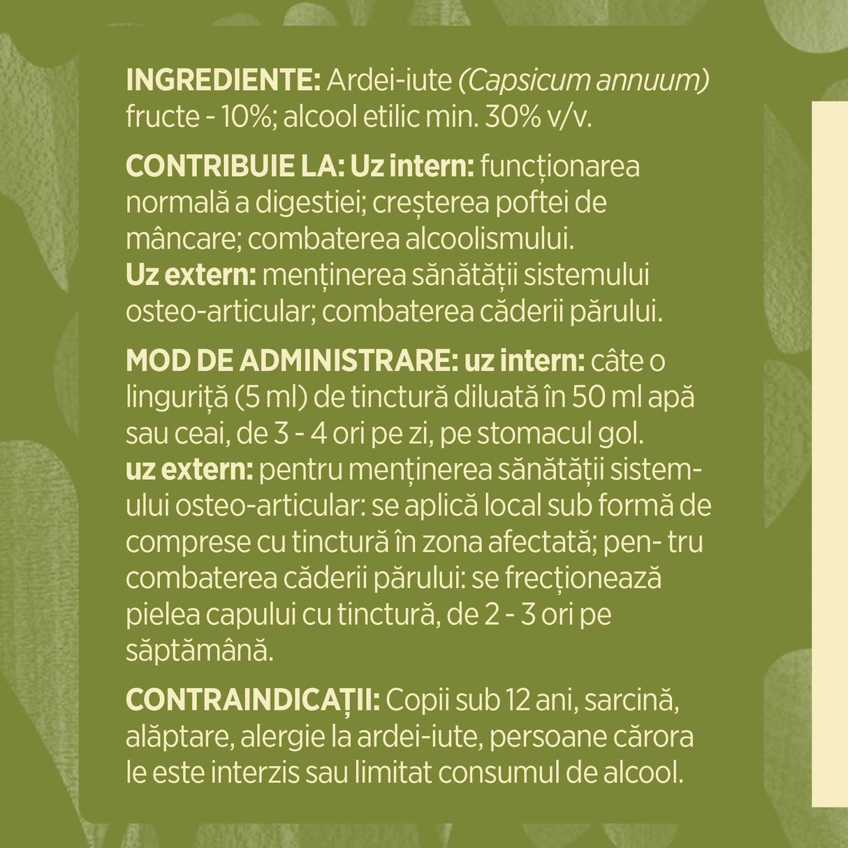 Ardei Iute - Tinctură. Flacon 200ml. Extract hidroalcoolic concentrat din plante medicinale pentru funcționarea normală a digestiei Tinctura Simpla Faunus Plant 