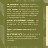 Eticheta desfășurată stânga cu ingredientele Tincturii Obligeană 200 ml de la Faunus Plant, ingrediente, proprietăți, recomandări, mod de administrare, atenționări și contraindicații.