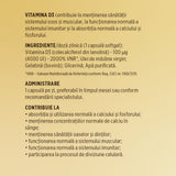 Etichetă desfășurată lateral stânga pentru capsule Vitamina D3 4000 UI de la Faunus Plant, cu ingrediente, administrare și beneficii.