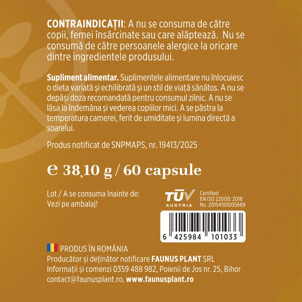 Berberină 1000 mg / 2 capsule. Formulă naturală pentru echilibru metabolic, menținerea colesterolului și trigliceridelor în valori optime. Flacon 60 capsule Supliment alimentar Faunus Plant 