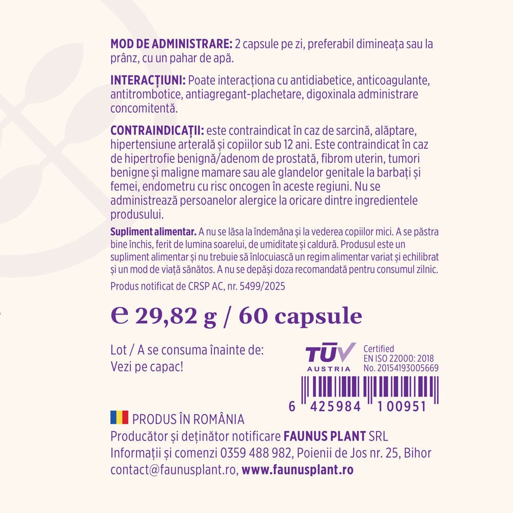 ‍Calmenor Zi – Formulă naturală cu plante, vitamine și minerale pentru vitalitate, claritate mentală și confort în menopauză. Flacon 60 Capsule Supliment alimentar Faunus Plant 