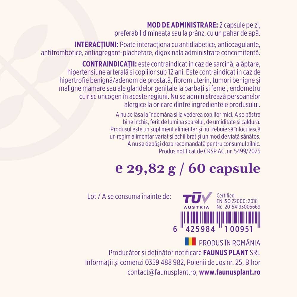 Calmenor Zi – Formulă naturală cu plante, vitamine și minerale pentru vitalitate, claritate mentală și confort în menopauză. Flacon 60 Capsule Supliment alimentar Faunus Plant 