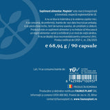 Etichetă desfășurată capsule Magtein de la Faunus Plant, cu descriere produs, atenționări, cantitate și detalii despre producător, cod de bare și logo TUV Austria.