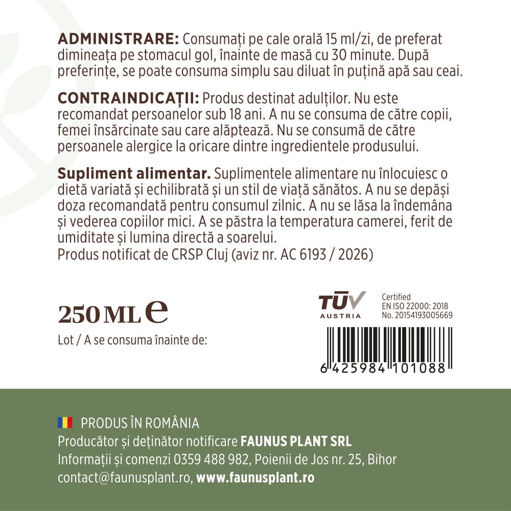 Colagenus - Colagen lichid hidrolizat. Flacon 250ml. Susține sănătatea articulațiilor, pielii, părului și unghiilor Supliment alimentar Faunus Plant 