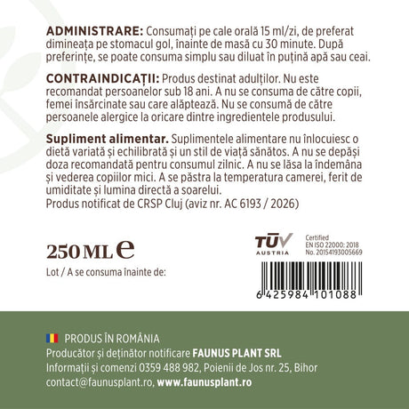 Colagenus - Colagen lichid hidrolizat. Flacon 250ml. Susține sănătatea articulațiilor, pielii, părului și unghiilor Supliment alimentar Faunus Plant 