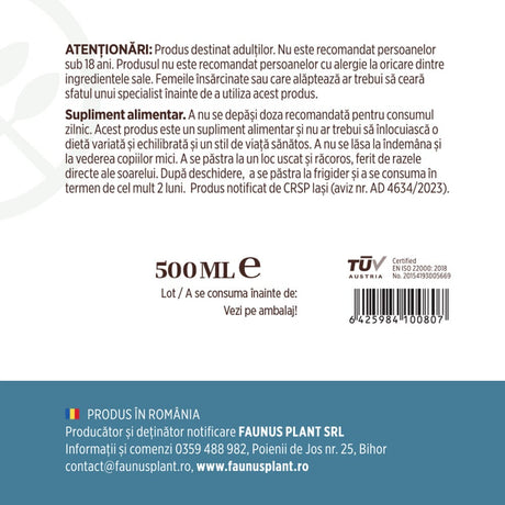 Colagenus Articulații - Colagen lichid. Flacon 500ml. Susține sănătatea articulațiilor, mușchilor și ligamentelor. Reduce durerile reumatice Supliment alimentar Faunus Plant 