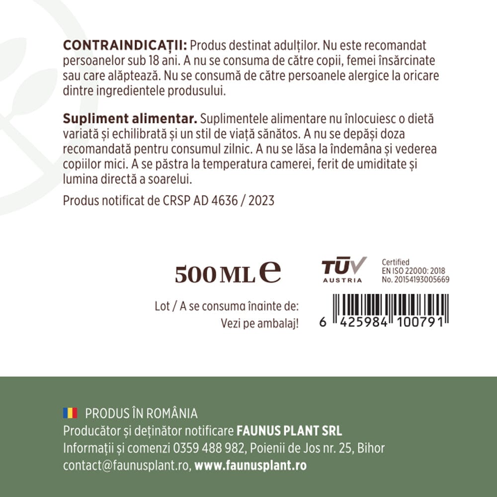 Colagenus - Colagen lichid hidrolizat. Flacon 500ml. Susține sănătatea articulațiilor, pielii, părului și unghiilor Supliment alimentar Faunus Plant 