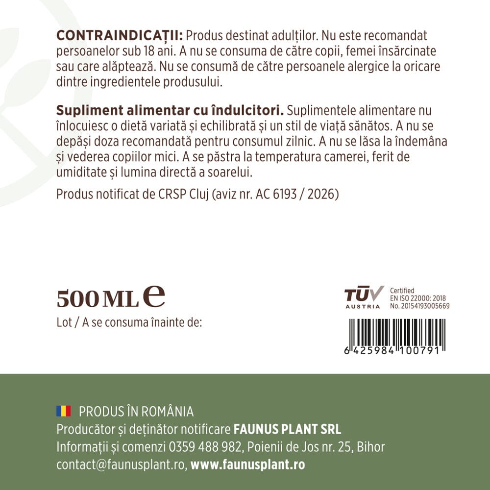 Colagenus - Colagen lichid hidrolizat. Flacon 500ml. Susține sănătatea articulațiilor, pielii, părului și unghiilor Supliment alimentar Faunus Plant 